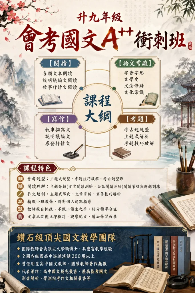 升九年級會考國文A++衝刺班｜頂尖數理教育機構